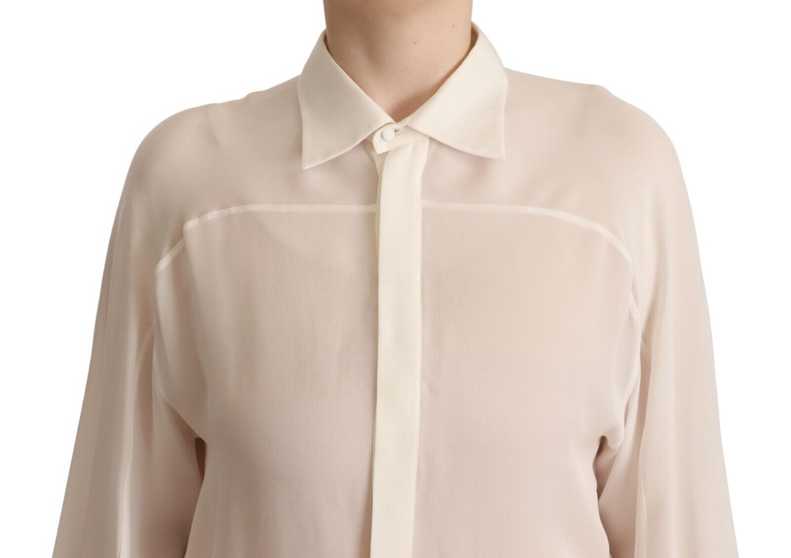 Elegant Off White Silk Long Sleeve Blouse - SEHABRANDS