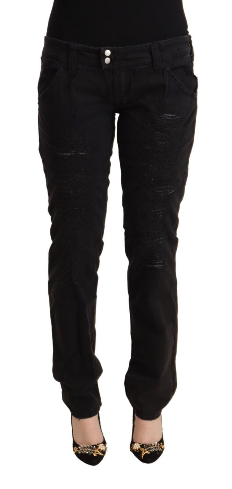 Chic Low Waist Black Slim Fit Jeans - SEHABRANDS