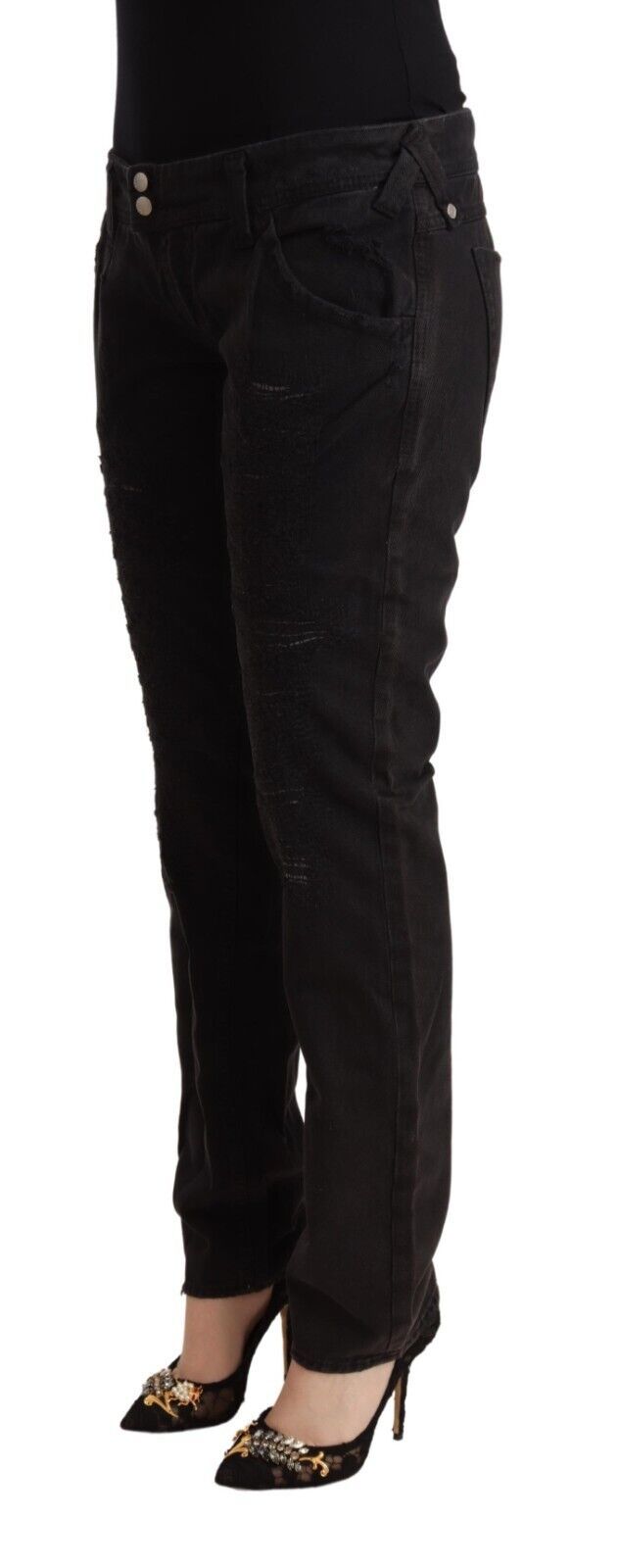 Chic Low Waist Black Slim Fit Jeans - SEHABRANDS