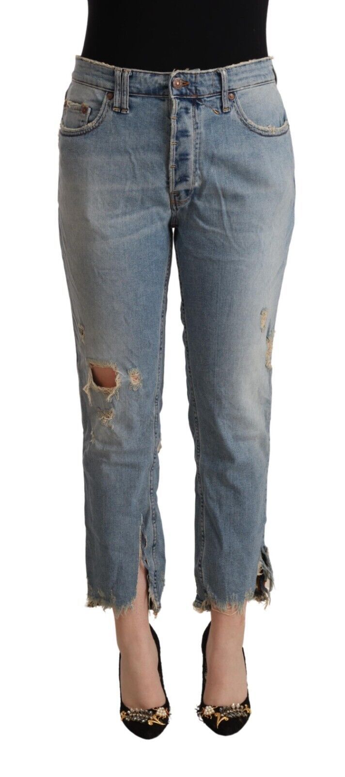 Chic Distressed Mid Waist Cropped Denim - SEHABRANDS