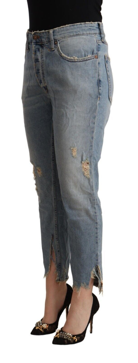 Chic Distressed Mid Waist Cropped Denim - SEHABRANDS