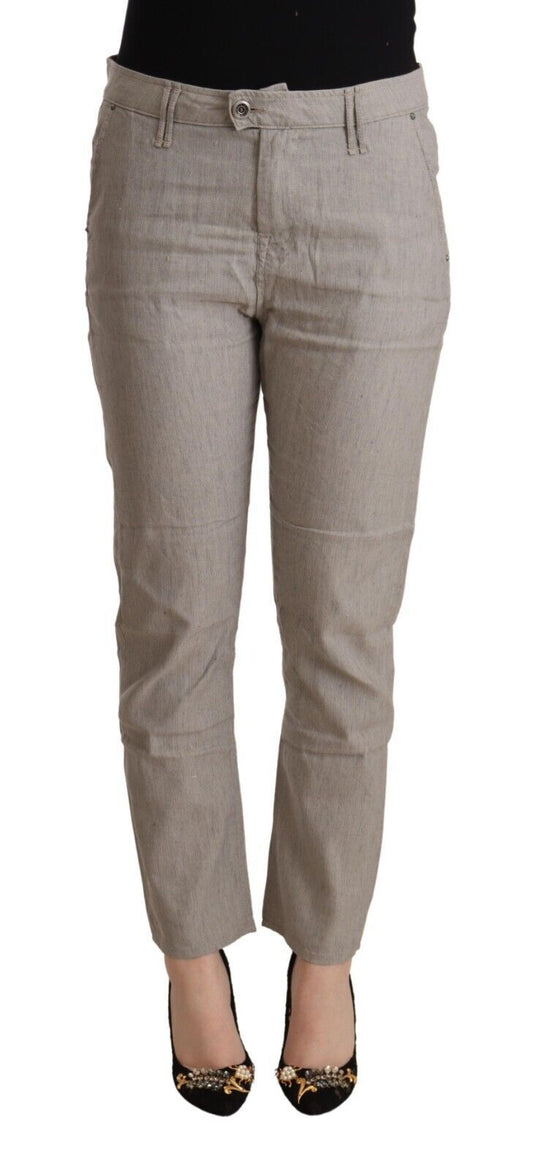 Elegant Light Grey Tapered Linen Pants - SEHABRANDS