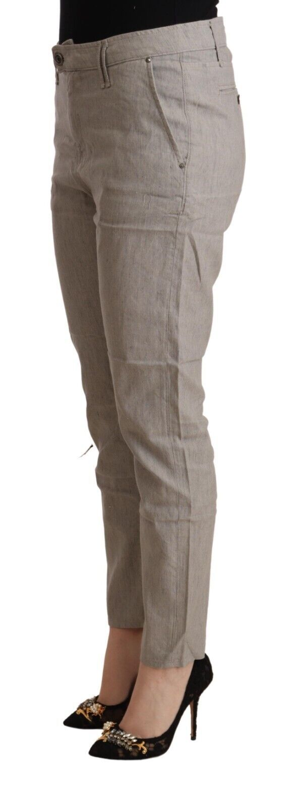 Elegant Light Grey Tapered Linen Pants - SEHABRANDS