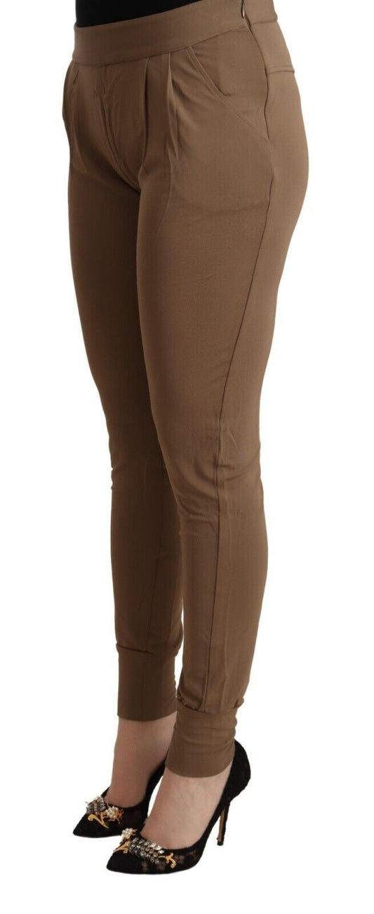 Chic Brown Mid Waist Tapered Pants - SEHABRANDS