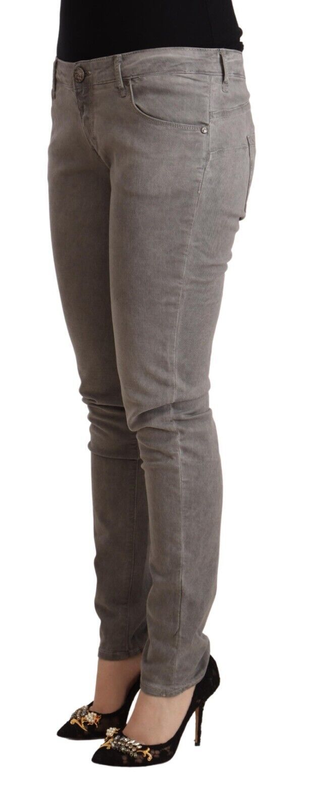 Sleek Gray Skinny Low Waist Jeans - SEHABRANDS