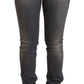 Elegant Dark Gray Skinny Jeans - Low Waist Zip Closure - SEHABRANDS