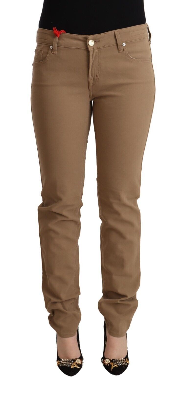 Elegant Brown Mid Waist Skinny Pants - SEHABRANDS