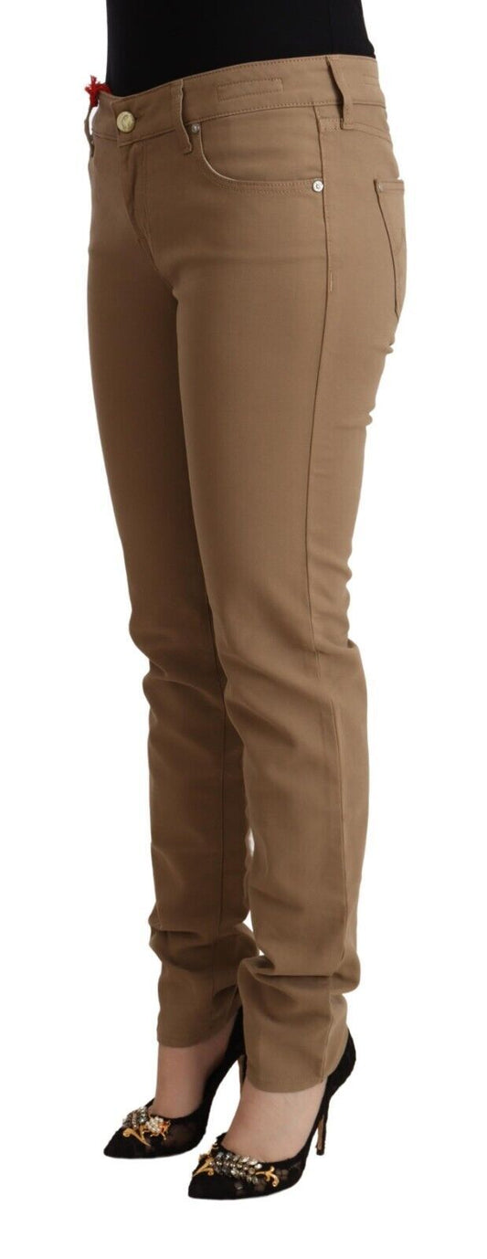 Elegant Brown Mid Waist Skinny Pants - SEHABRANDS