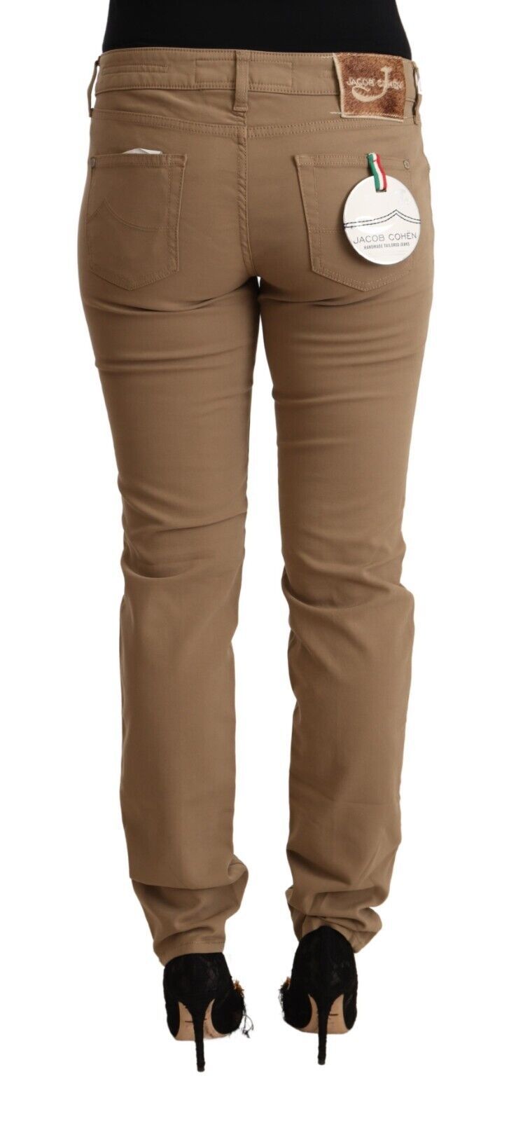 Elegant Brown Mid Waist Skinny Pants - SEHABRANDS