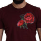 Dolce & Gabbana Elegant Bordeaux Roses Motif Crewneck Tee