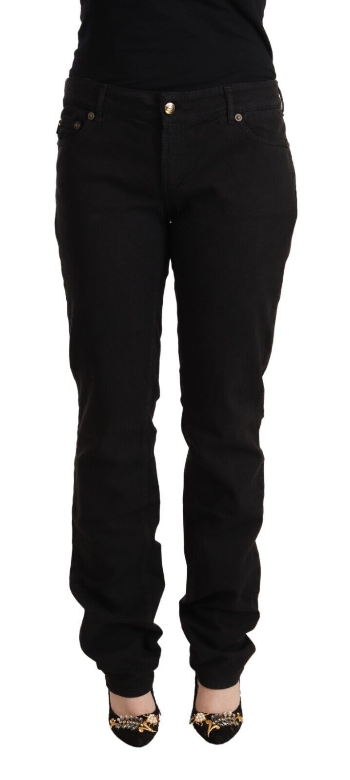 Sleek Mid-Waist Slim Fit Black Jeans - SEHABRANDS