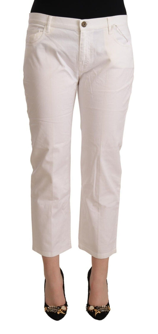 Chic White Mid Waist Skinny Cropped Jeans - SEHABRANDS