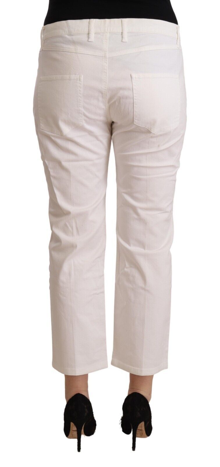 Chic White Mid Waist Skinny Cropped Jeans - SEHABRANDS