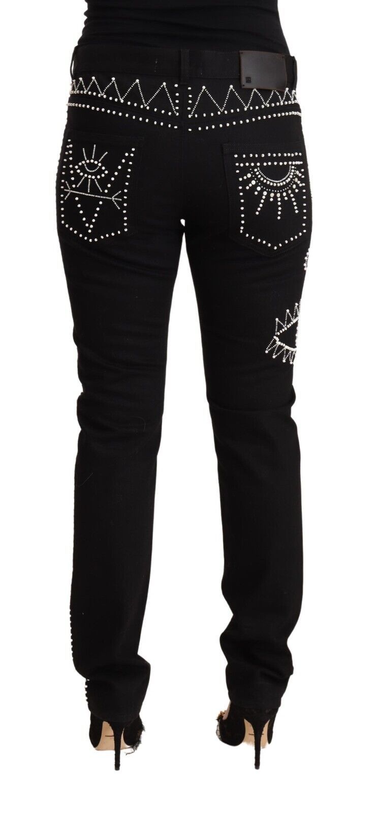 Embellished Black Mid-Waist Denim - SEHABRANDS