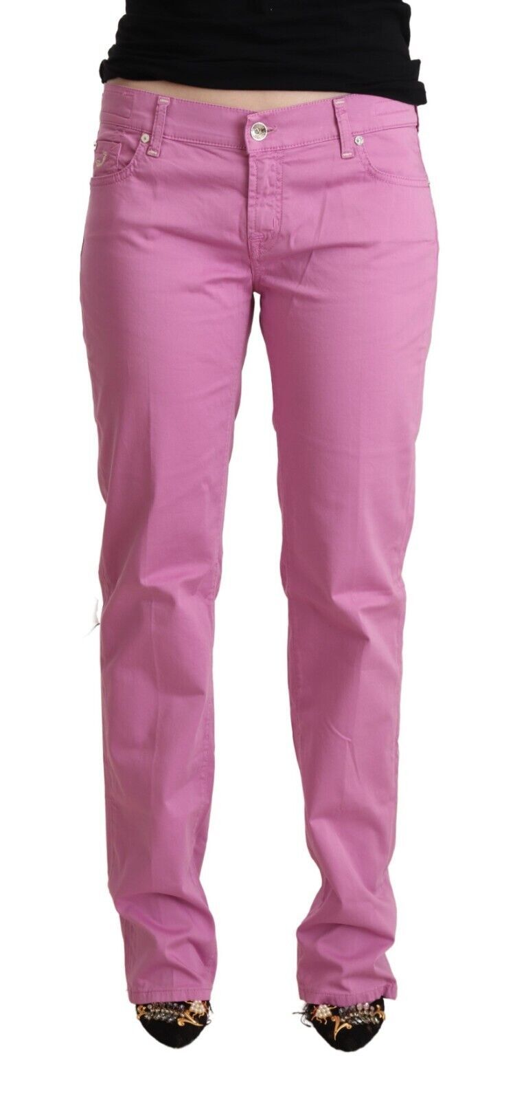 Elegant Tapered Pink Denim Jeans - SEHABRANDS