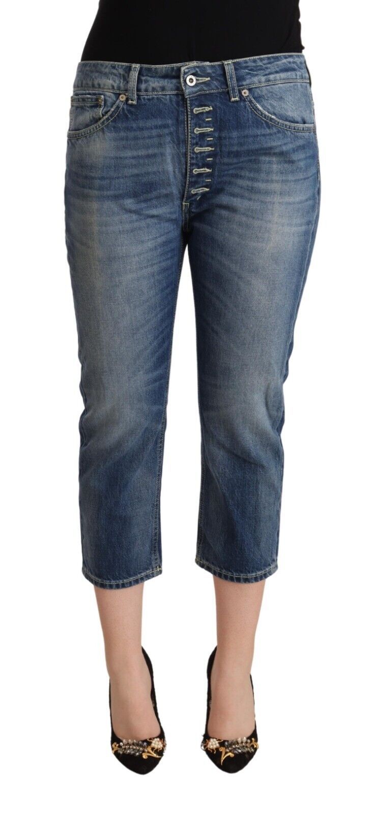 Elegant Mid-Waist Cotton Denim Jeans - SEHABRANDS