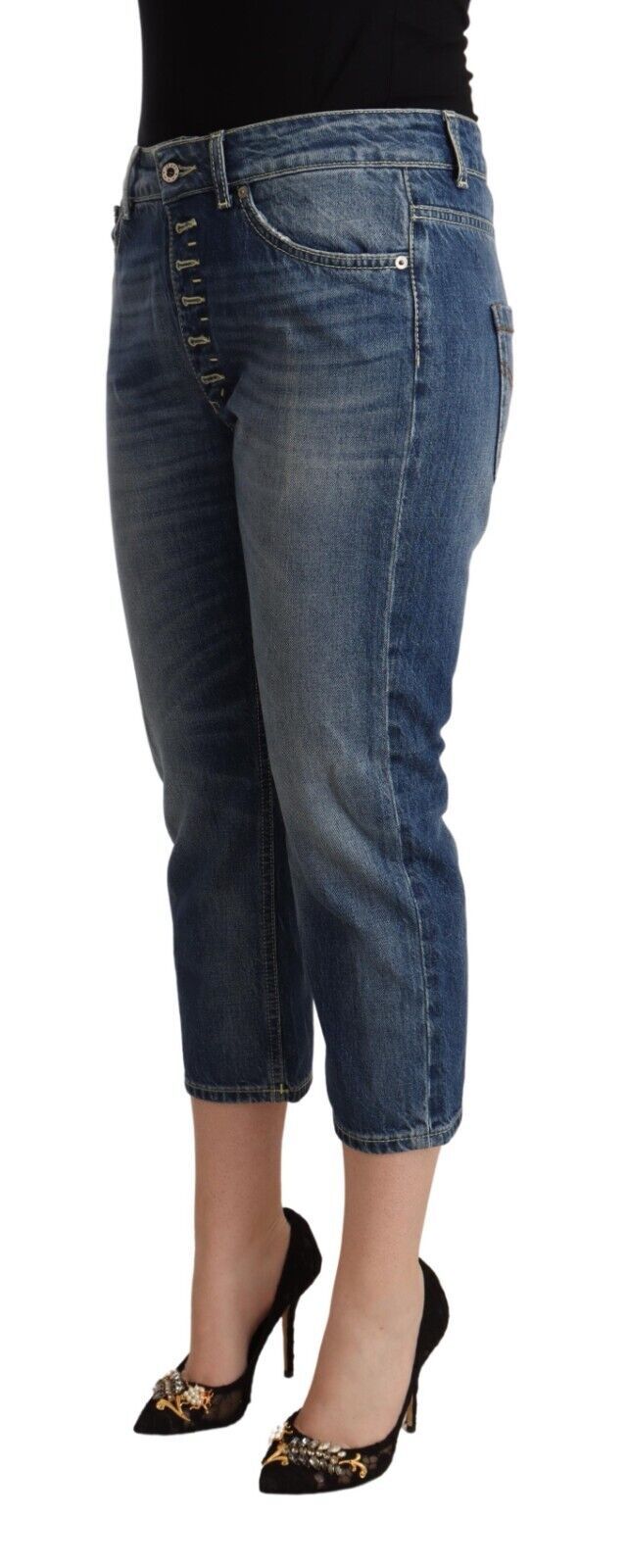 Elegant Mid-Waist Cotton Denim Jeans - SEHABRANDS