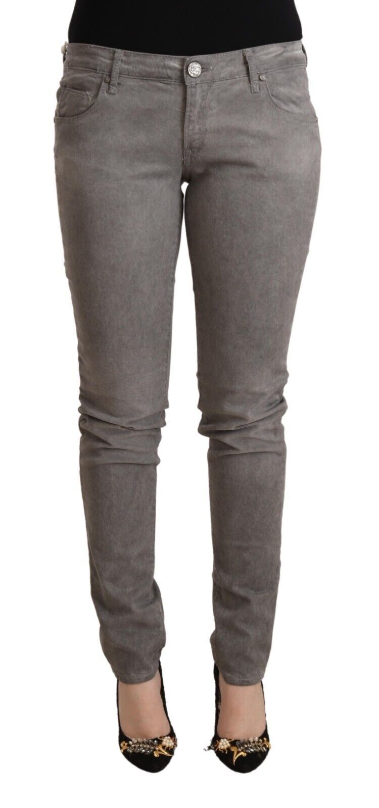 Chic Gray Low Waist Skinny Cotton Jeans - SEHABRANDS