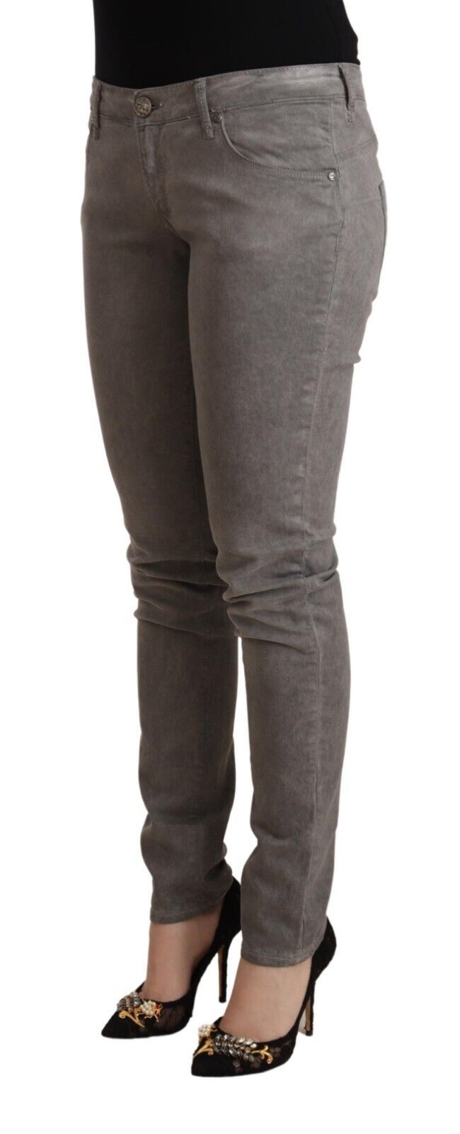 Chic Gray Low Waist Skinny Cotton Jeans - SEHABRANDS