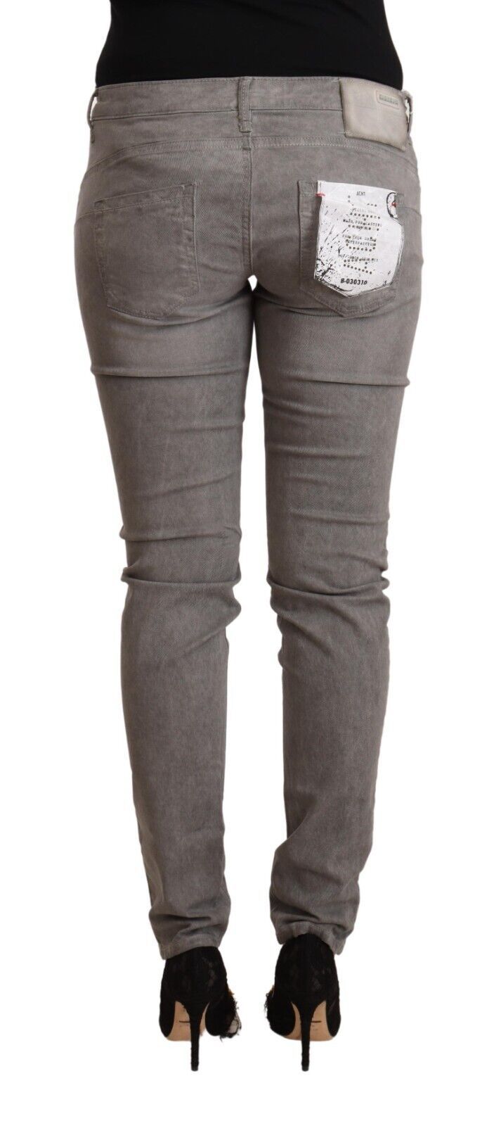 Chic Gray Low Waist Skinny Cotton Jeans - SEHABRANDS