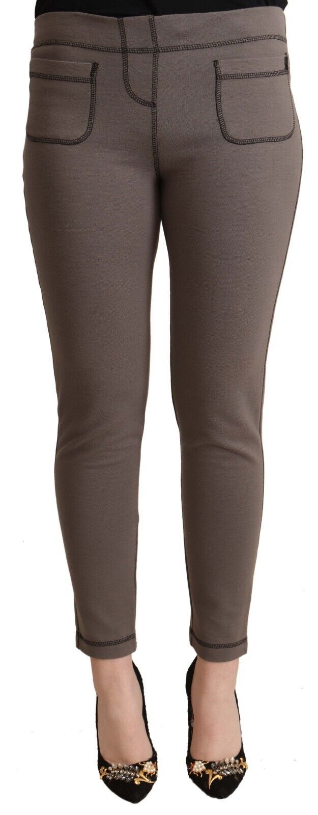 Chic Gray Mid Waist Skinny Pants for Sophisticated Style - SEHABRANDS