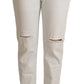 White Mid Waist Skinny Denim Jeans - SEHABRANDS