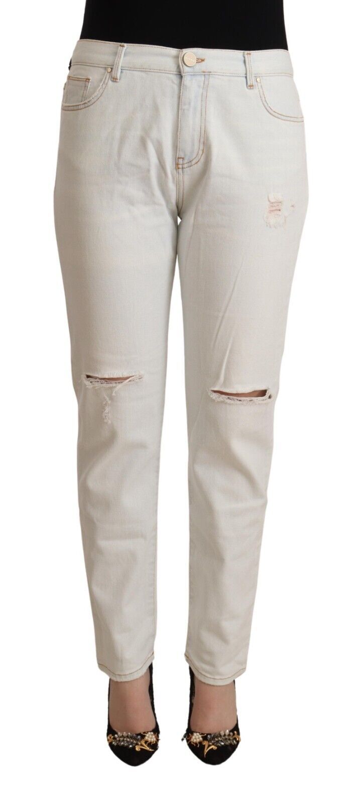 White Mid Waist Skinny Denim Jeans - SEHABRANDS