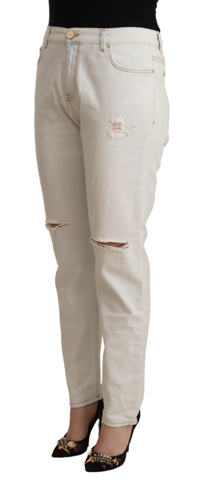 White Mid Waist Skinny Denim Jeans - SEHABRANDS