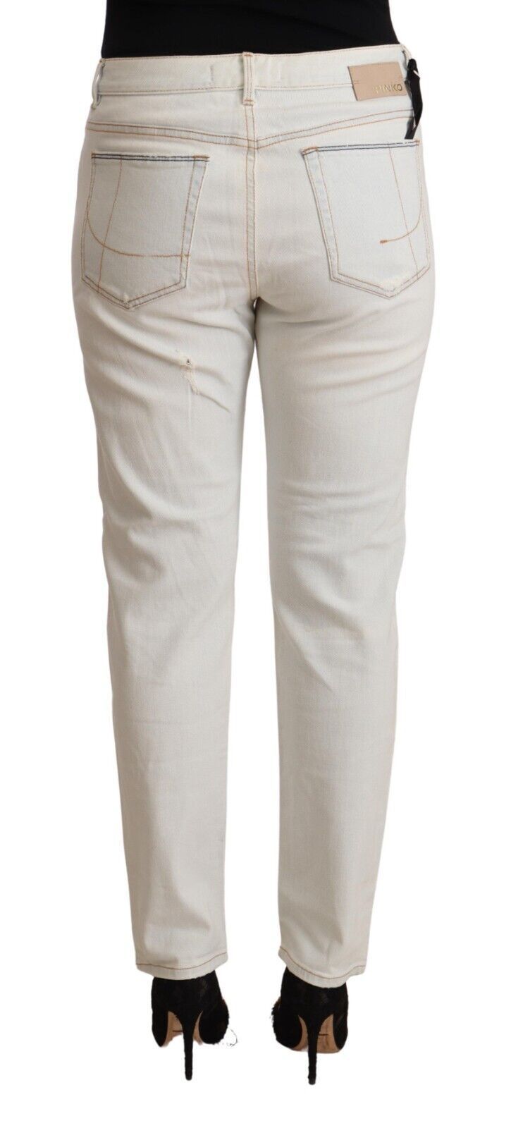 White Mid Waist Skinny Denim Jeans - SEHABRANDS