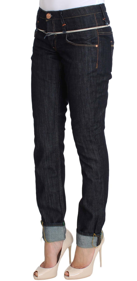 Elegant Straight Leg Dark Blue Jeans - SEHABRANDS