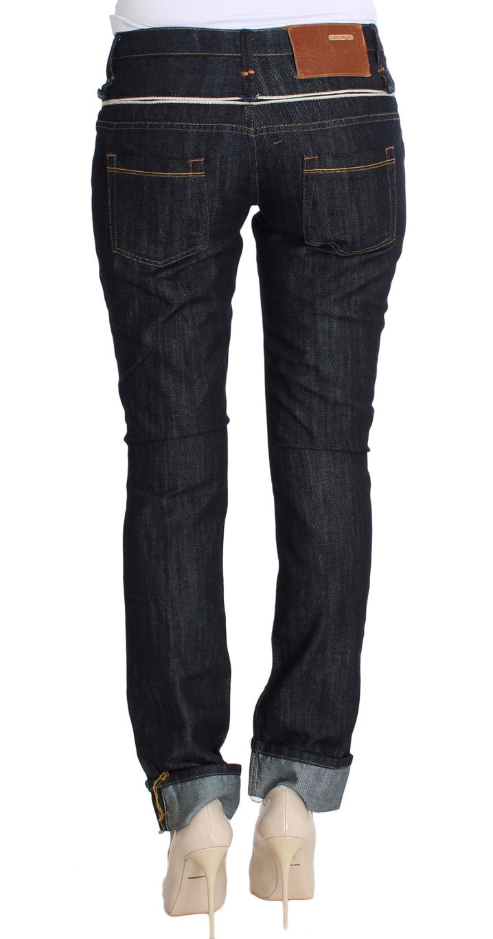 Elegant Straight Leg Dark Blue Jeans - SEHABRANDS