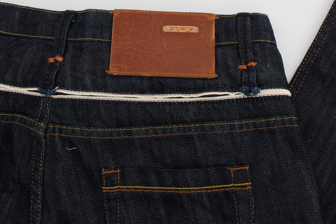 Elegant Straight Leg Dark Blue Jeans - SEHABRANDS