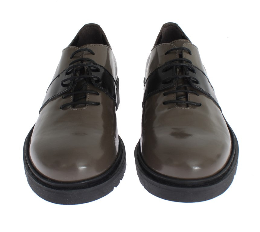 Elegant Gray Brown Leather Lace-up Shoes - SEHABRANDS