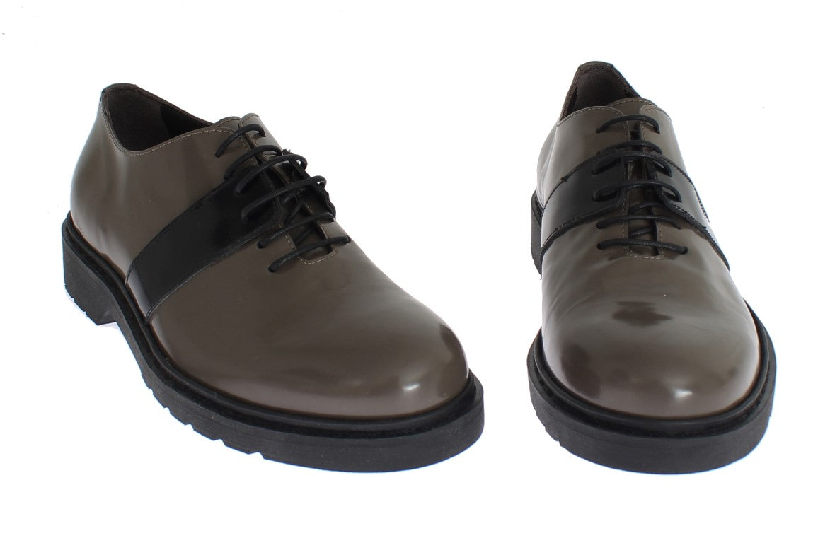 Elegant Gray Brown Leather Lace-up Shoes - SEHABRANDS