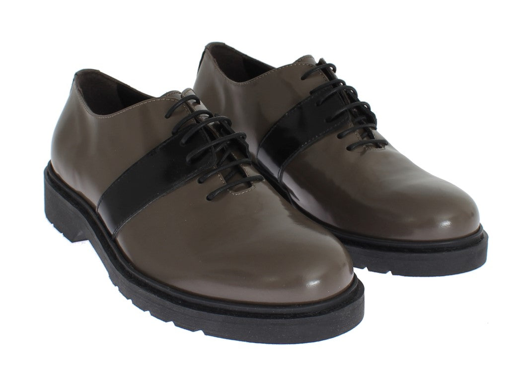 Elegant Gray Brown Leather Lace-up Shoes - SEHABRANDS