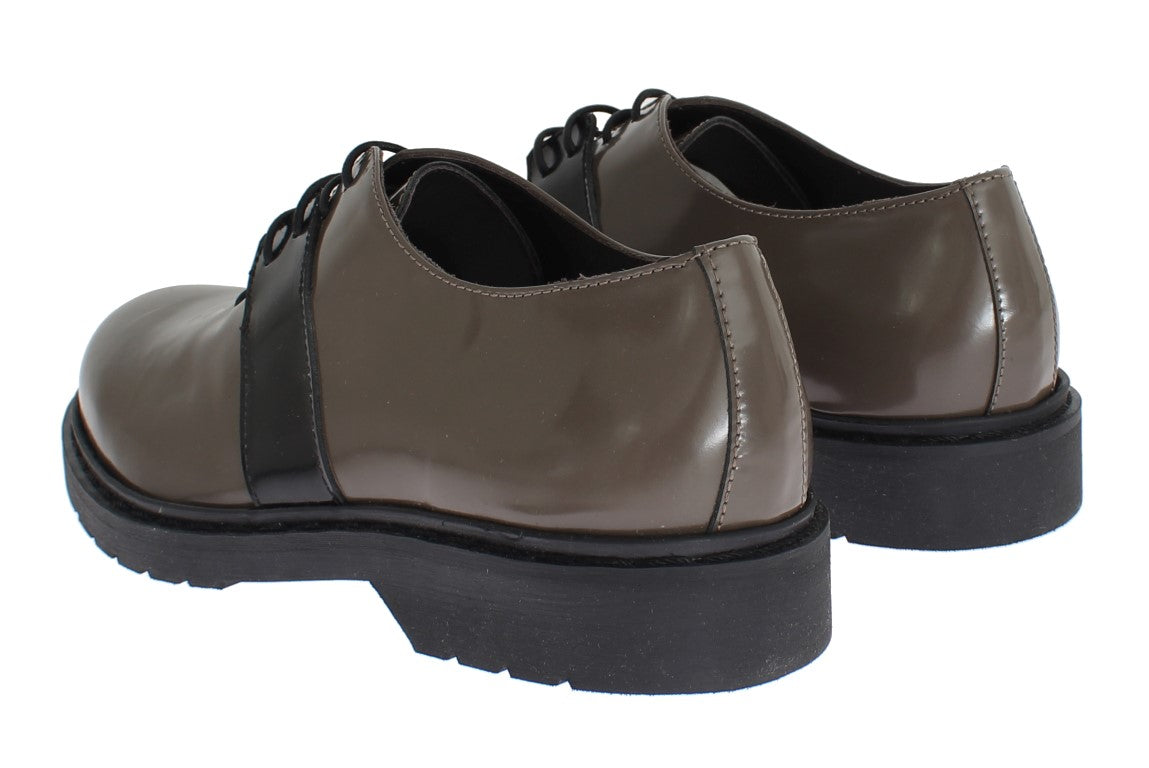 Elegant Gray Brown Leather Lace-up Shoes - SEHABRANDS