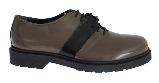 Elegant Gray Brown Leather Lace-up Shoes - SEHABRANDS