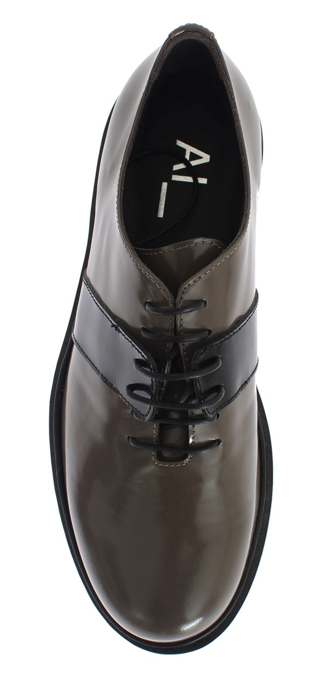 Elegant Gray Brown Leather Lace-up Shoes - SEHABRANDS