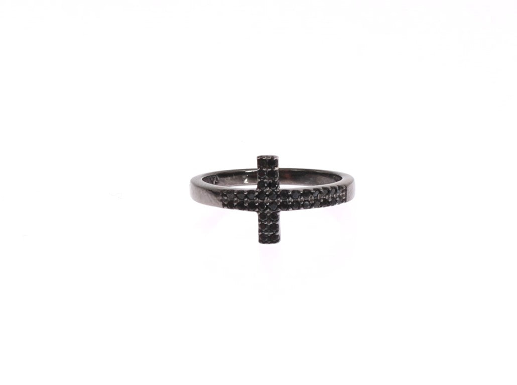 Exquisite Black CZ Crystal Sterling Silver Ring - SEHABRANDS