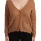 Chic Brown Knit Cardigan with Front Button Closure - SEHABRANDS