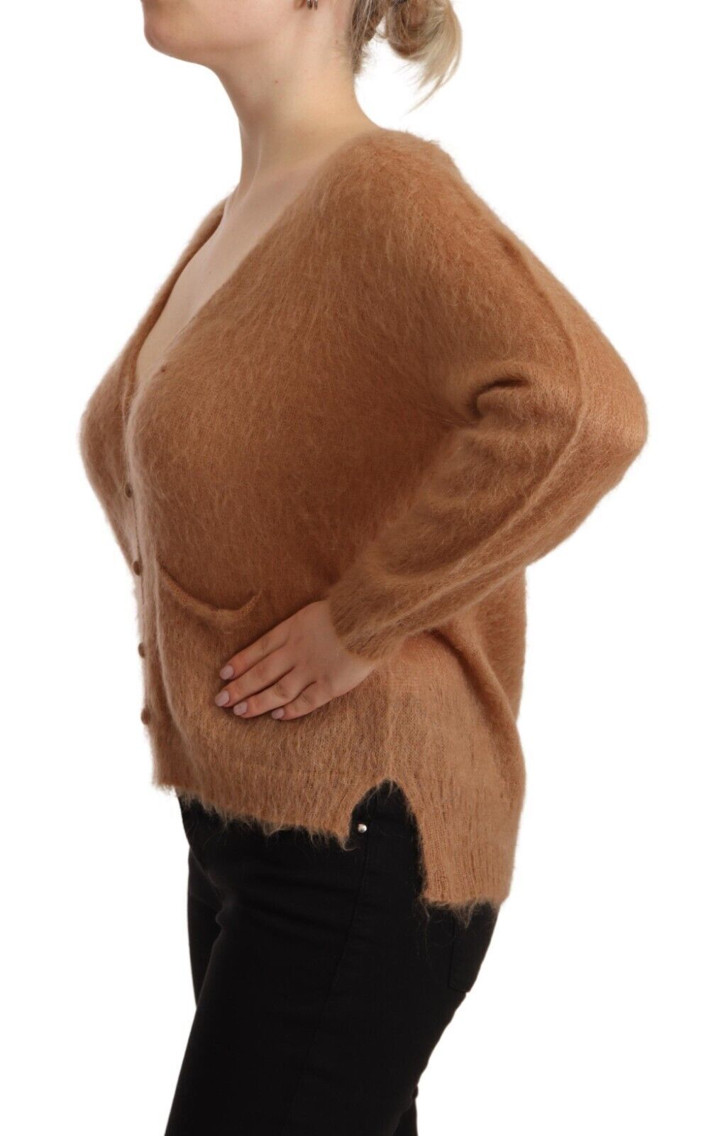 Chic Brown Knit Cardigan with Front Button Closure - SEHABRANDS