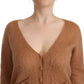 Chic Brown Knit Cardigan with Front Button Closure - SEHABRANDS