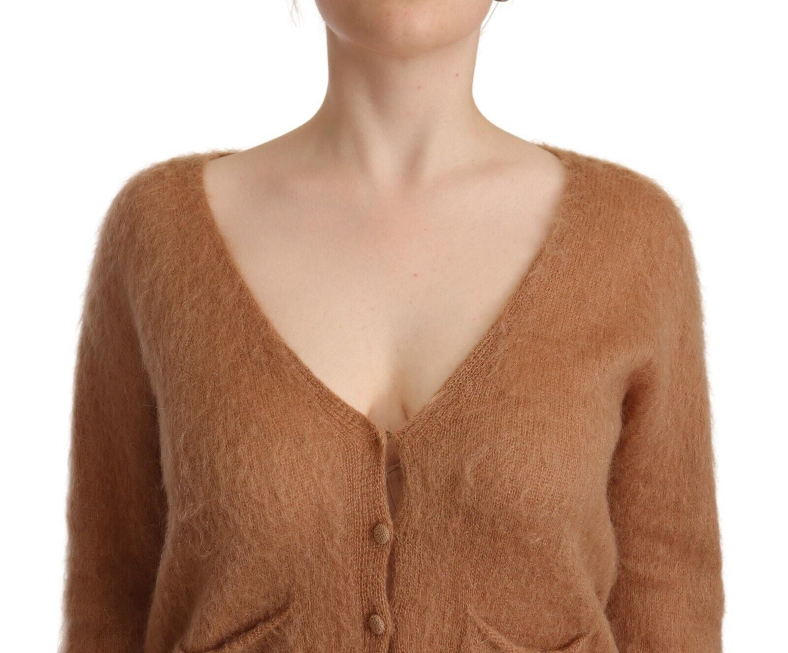 Chic Brown Knit Cardigan with Front Button Closure - SEHABRANDS