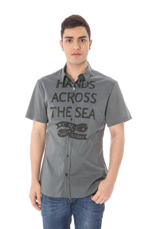 Gray Cotton Men Shirt - SEHABRANDS