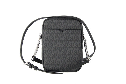 Medium Signature Leather North South Chain Crossbody Handbag Black - SEHABRANDS