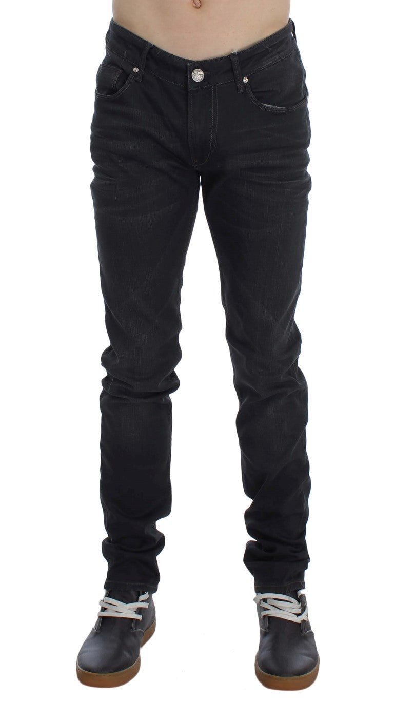 Sleek Gray Slim Fit Men's Premium Denim - SEHABRANDS