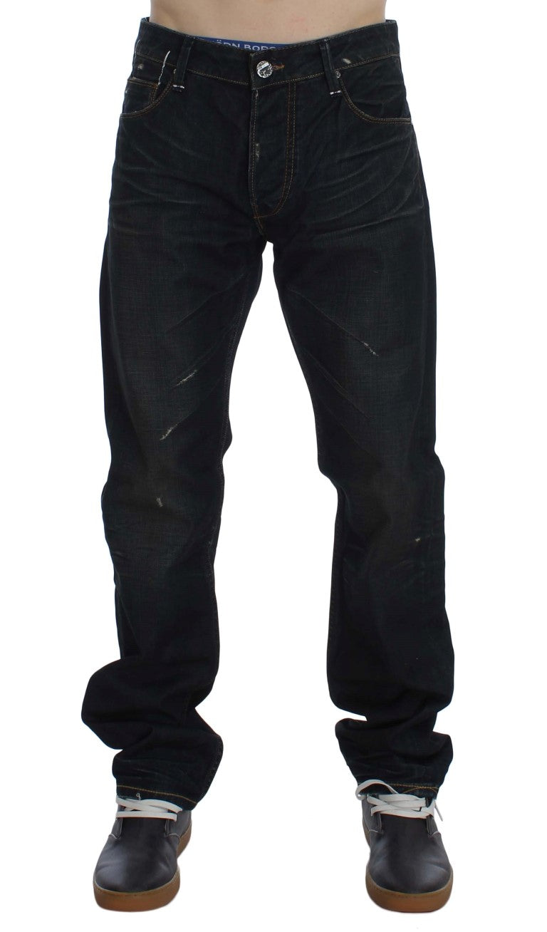 Elegant Straight Fit Dark Blue Jeans - SEHABRANDS