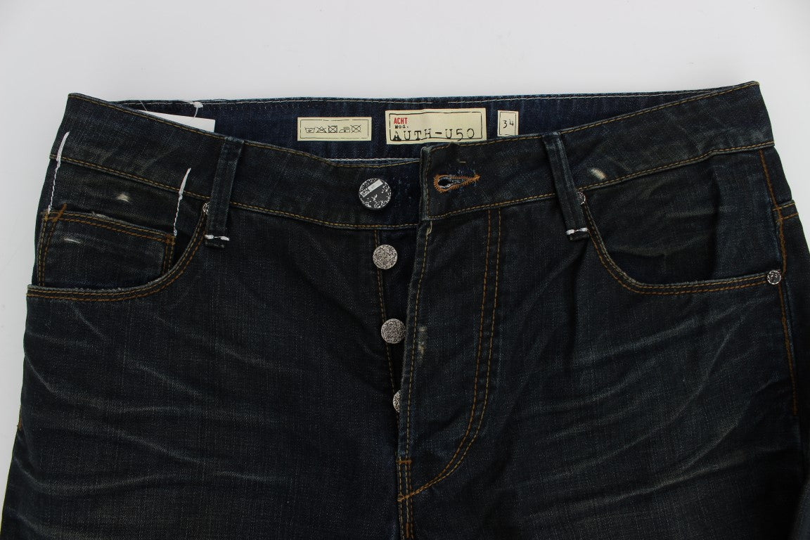 Elegant Straight Fit Dark Blue Jeans - SEHABRANDS