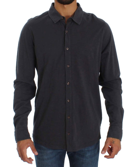 Sleek Gray Casual Cotton Shirt - SEHABRANDS