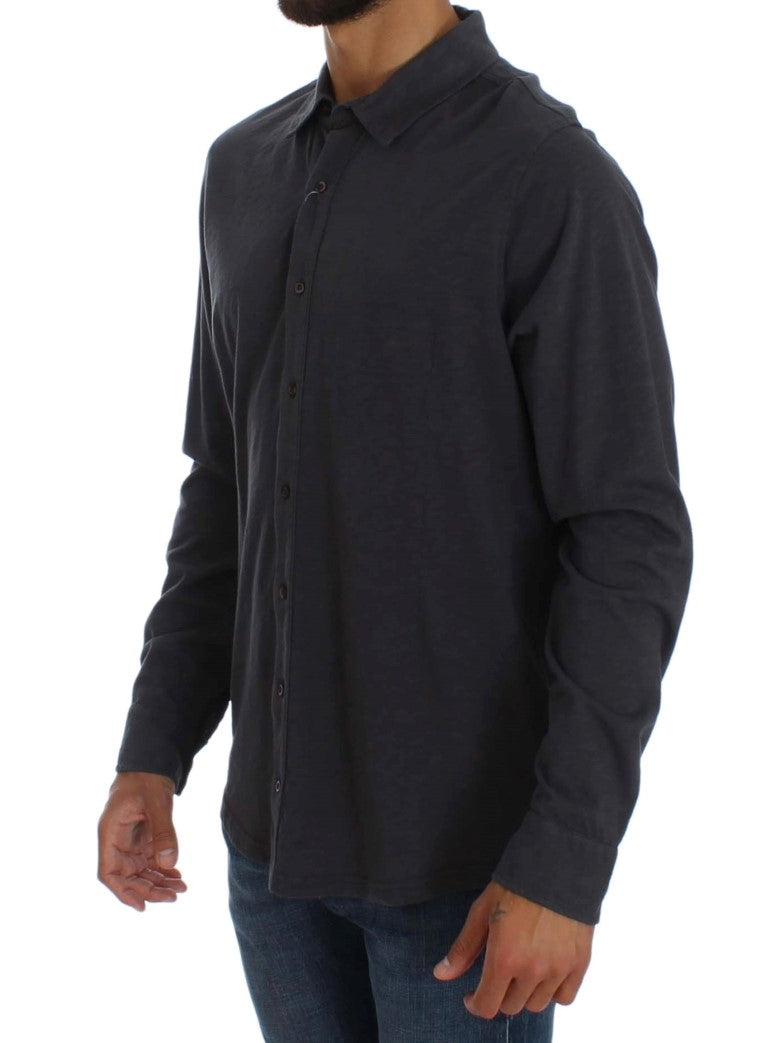 Sleek Gray Casual Cotton Shirt - SEHABRANDS